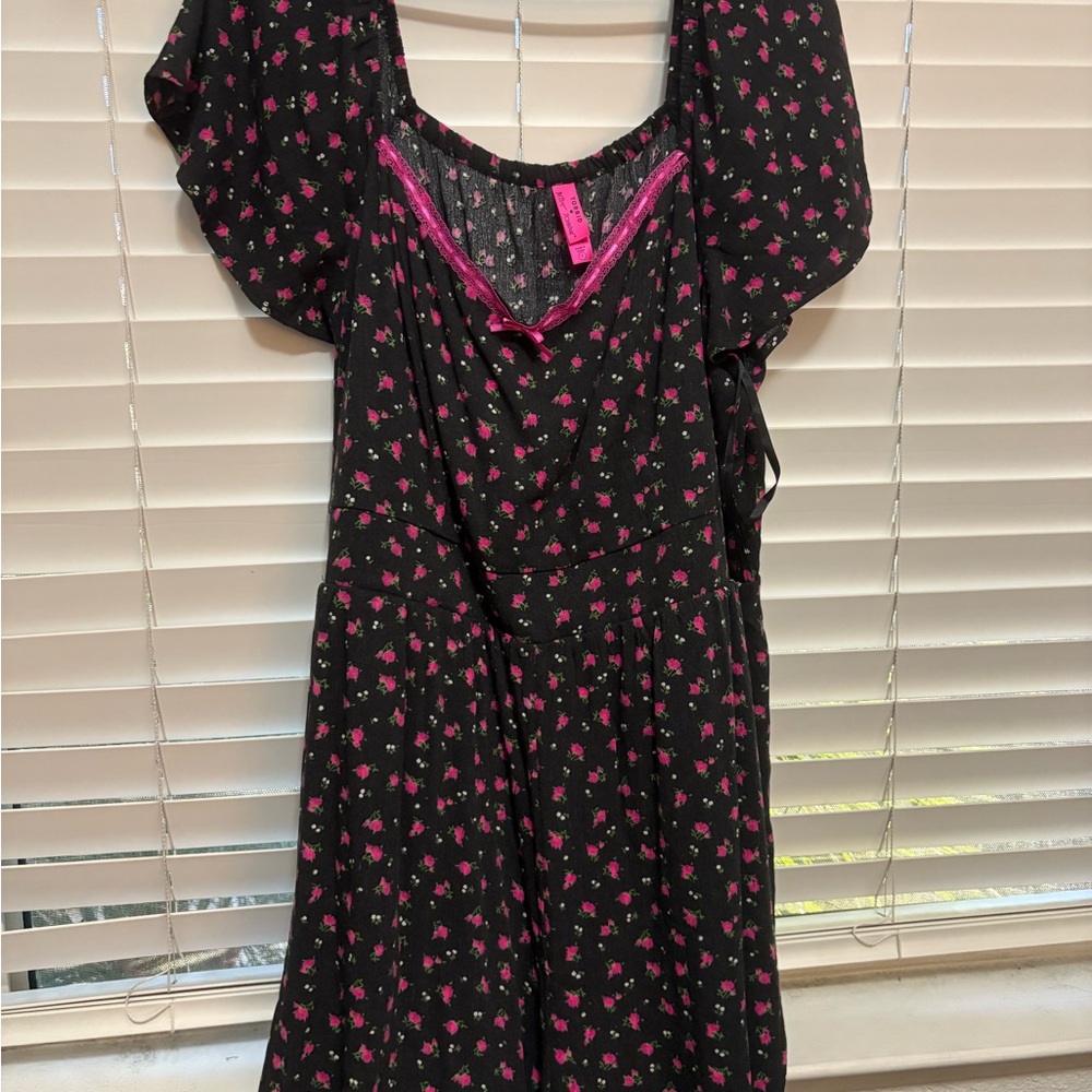 TORRID- Betsey Johnson Black Romper with Pink Floral Accents